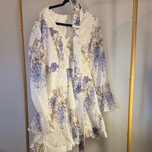 White and purple blue flower mini dress